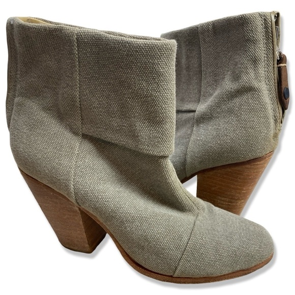 RAG & BONE Newberry Canvas & Leather Heeled Ankle Booties - Picture 1 of 10